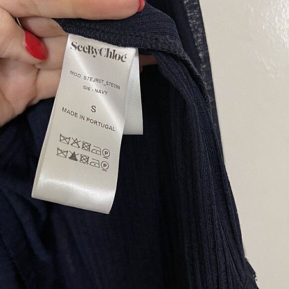 See by Chloe navy knit boho drop waist tunic dress size US small - Picture 3 of 7